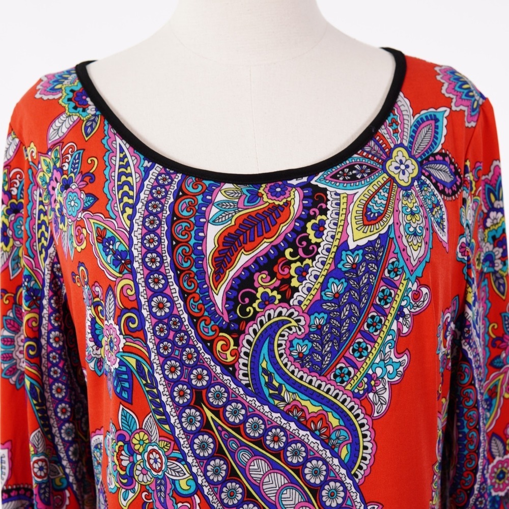R&M Richards Women's Size 14 Red Paisley Scoop Neck Dress 3/4 Sleeve Lined